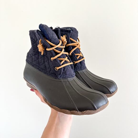 Sperry Quilted Lace Up Waterproof Rubber Duck Boots Blue 8 - Picture 1 of 6
